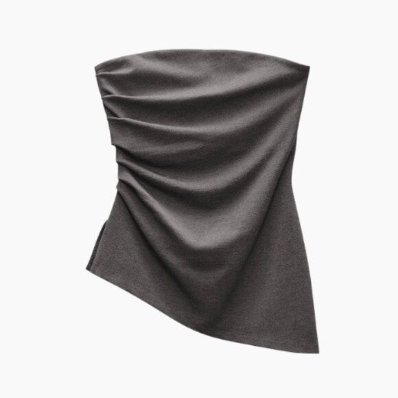 Rag & Bone Irina Asymmetric Ruched Strapless Top in Charcoal - Picture 2 of 5